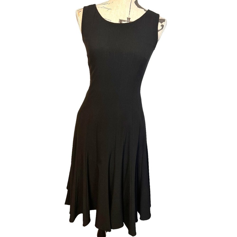 Calvin Klein Black Fit & Flare Dress Size 4 Sleeveless lined Seamed Pleated